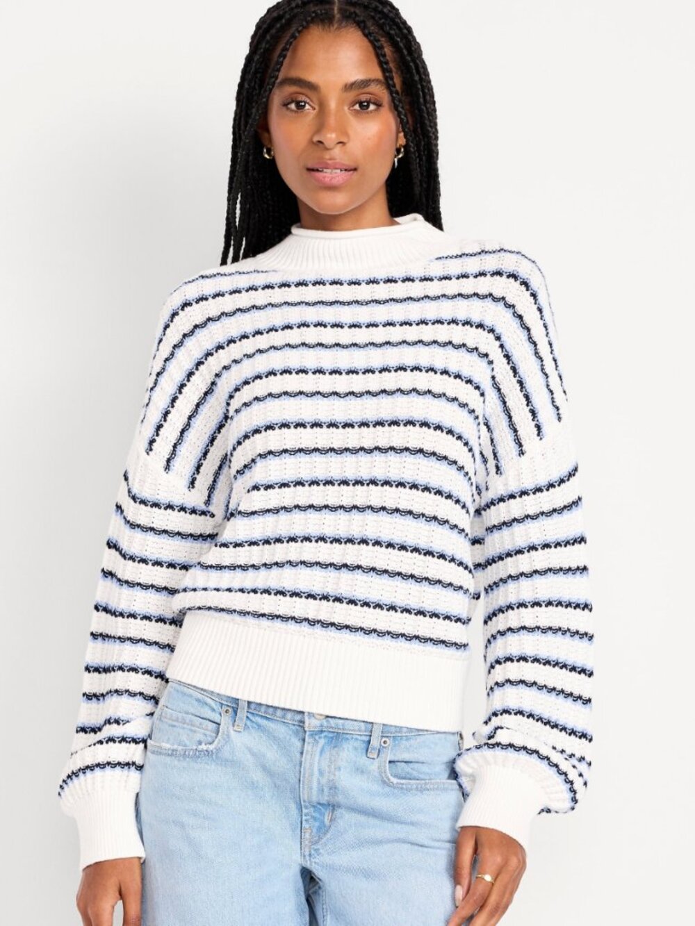 Old Navy Roll-Neck Marled Seaside Cotton Sweater Womens XS Petite Coastal Winter